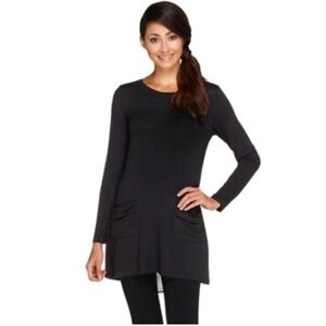 🚨 3 for $25 - LOGO By Lori Goldstein Knit Top With Chiffon Back Inset & Pockets